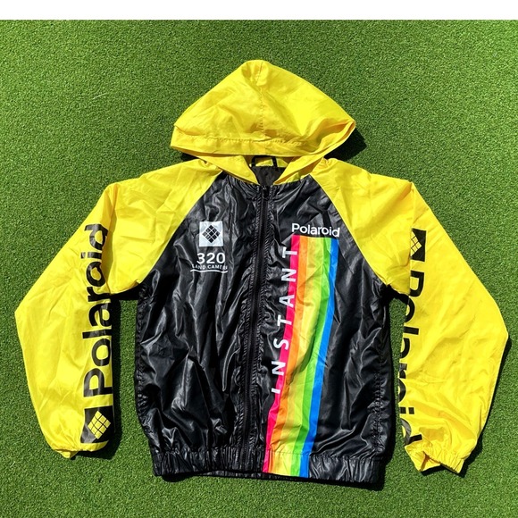 Polaroid Other - Polaroid Windbreaker Jacket Women Medium Black Yellow Retro Rainbow Excellent
